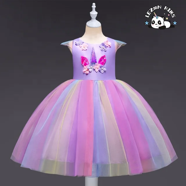 LEZONKIDS - Vestido de Tutu de Unicórnio sem Mangas Arco-íris para Natal, Fantasia de Menina